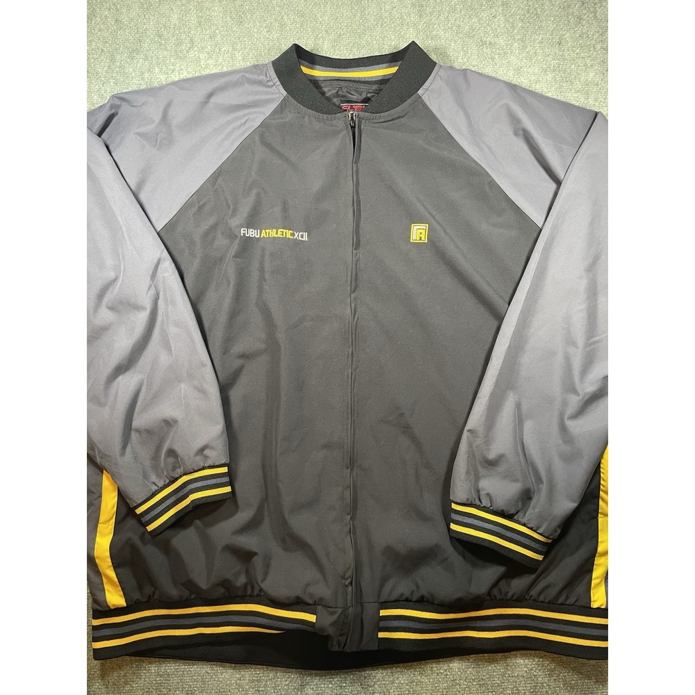 FUBU Athletic XCII "Mens 3XL" Black Grey and Yellow Jacket  Windbreaker Zip-up
